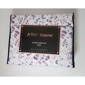Betsey Johnson King Sheet Set Purple‎ Floral Flowers Butterfly 6pc Bedding NEW